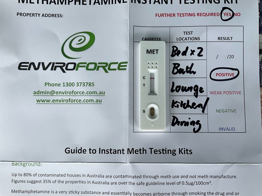 Methamphetamine test returned a positive result for the property, found during a defect investigation inspection in Doreen