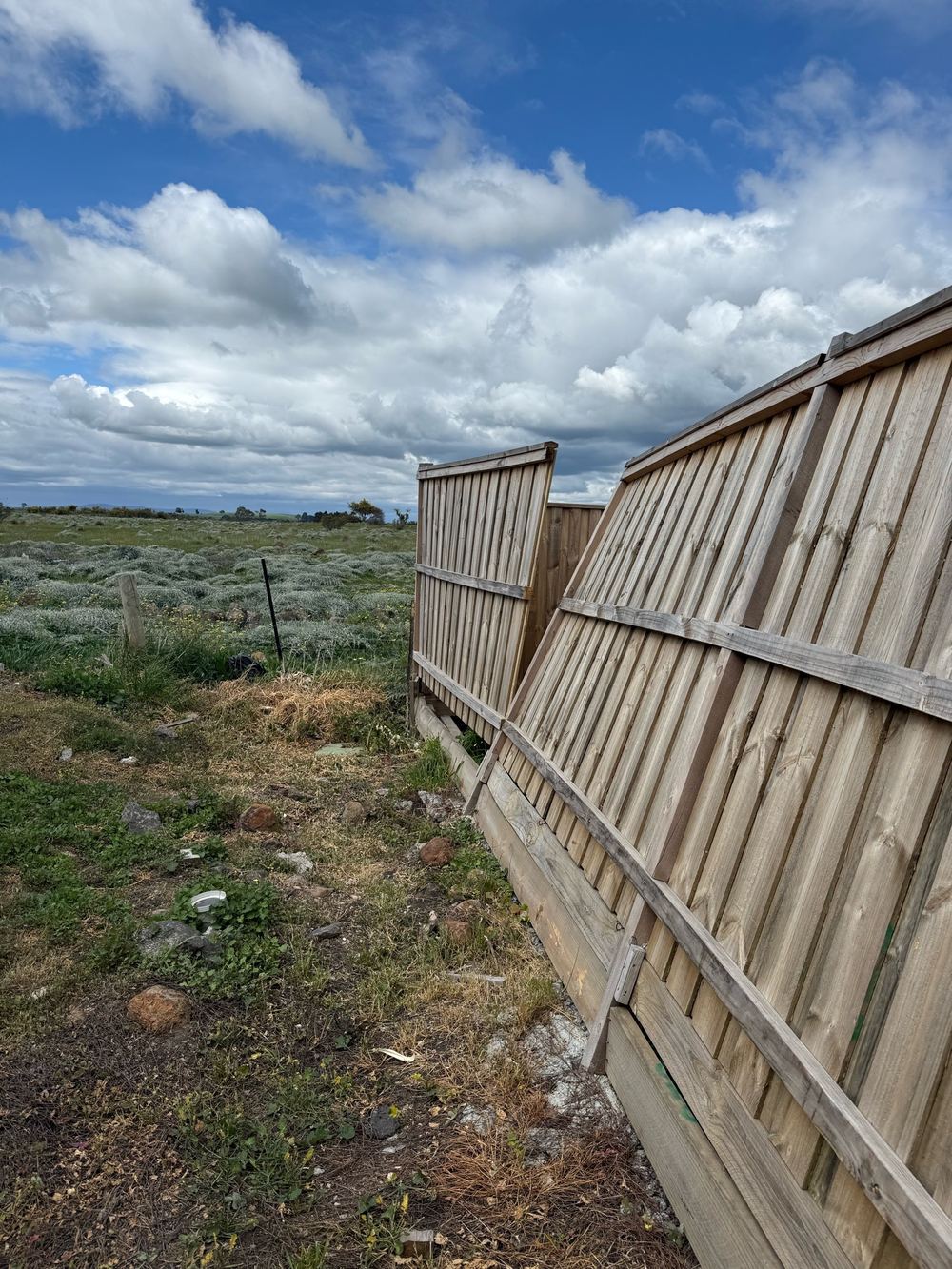 Rear boundary fence part collapsed because the posts were not set deep enough, found during a defect investigation inspection in Donnybrook